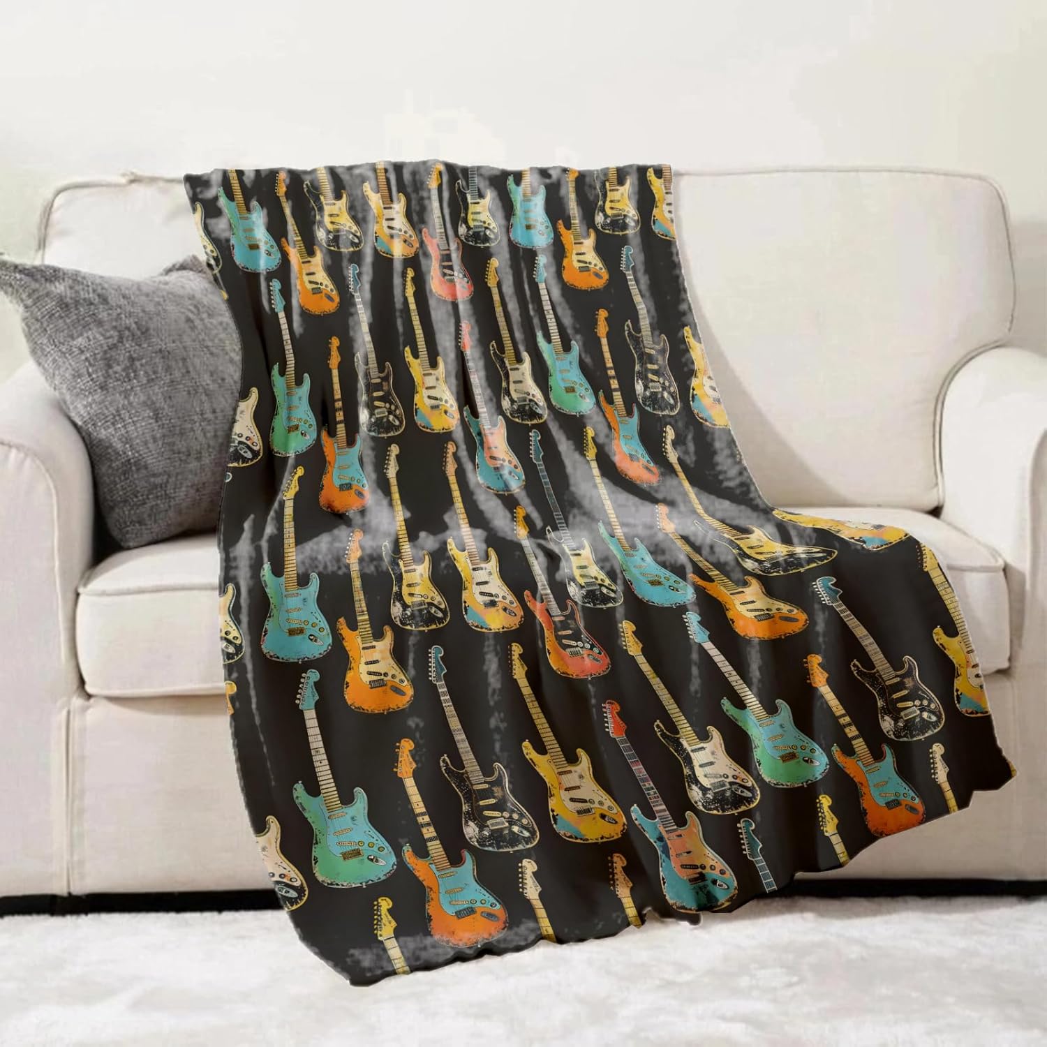 Guitar Throw Blanket Gifts for Adults Kids, Colorful Electric Guitar Blankets for Living Room Bedroom Decor, Fuzzy Warm Flannel Plush 50"x60" - Image 2