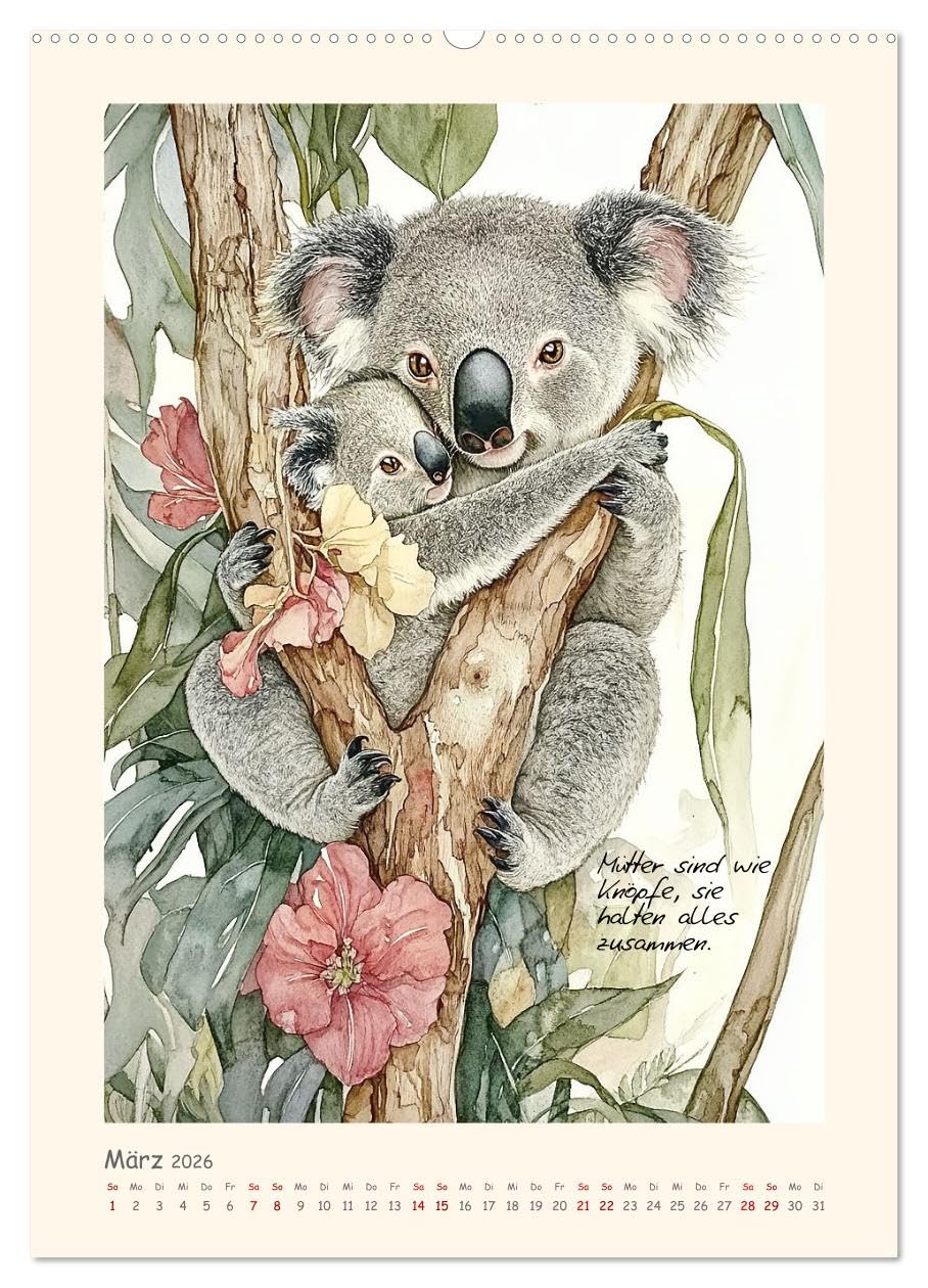 Liebenswerte Tierillustrationen (Wandkalender 2026 DIN A2 hoch), CALVENDO Monatskalender: Gezeichnete Tierdarstellungen und herzige Sprüche - KI generiert (CALVENDO Tiere)