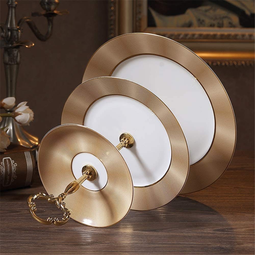 3-Tier-eleganter keramischer Kuchenständer - Dessert-Cupcake-Ständer - Gebäck, die Tablett-Platte für Tee-Party, Hochzeit und Geburtstag (Gold)