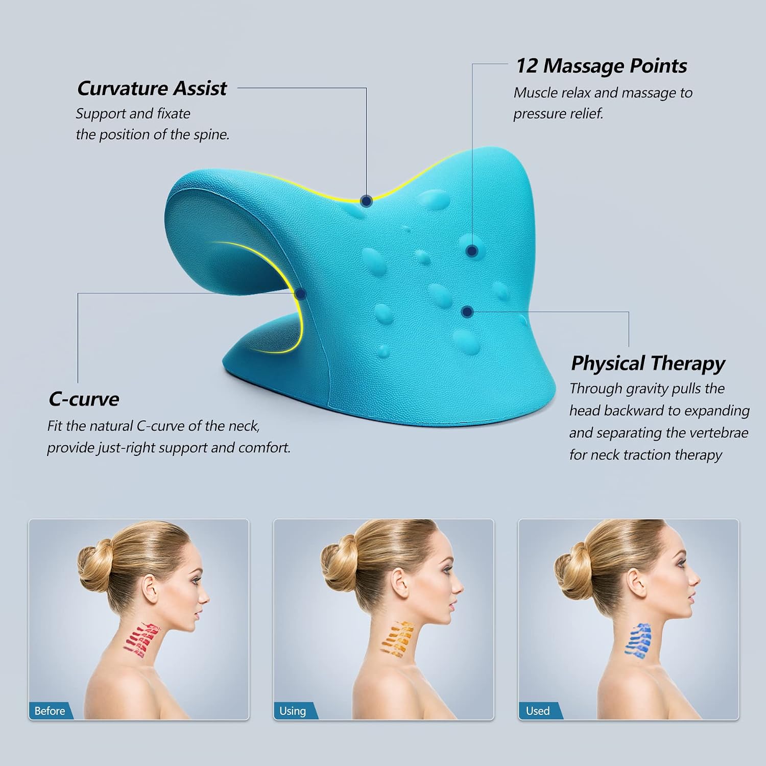 Cozyhealth Neck Stretcher for Neck Pain Relief, Neck and Shoulder Relaxer Cervical Traction Device Pillow for TMJ Pain Relief and Muscle Relax, Cervical Spine Alignment Chiropractic Pillow (Blue)