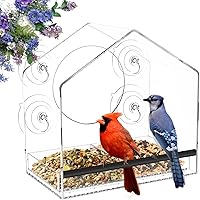 Vista 9 de Comedero para pájaros con ventana – 4 ventosas fuertes de 2.36 pulgadas – Casa de pájaros de acrílico transparente para exteriores, bandeja