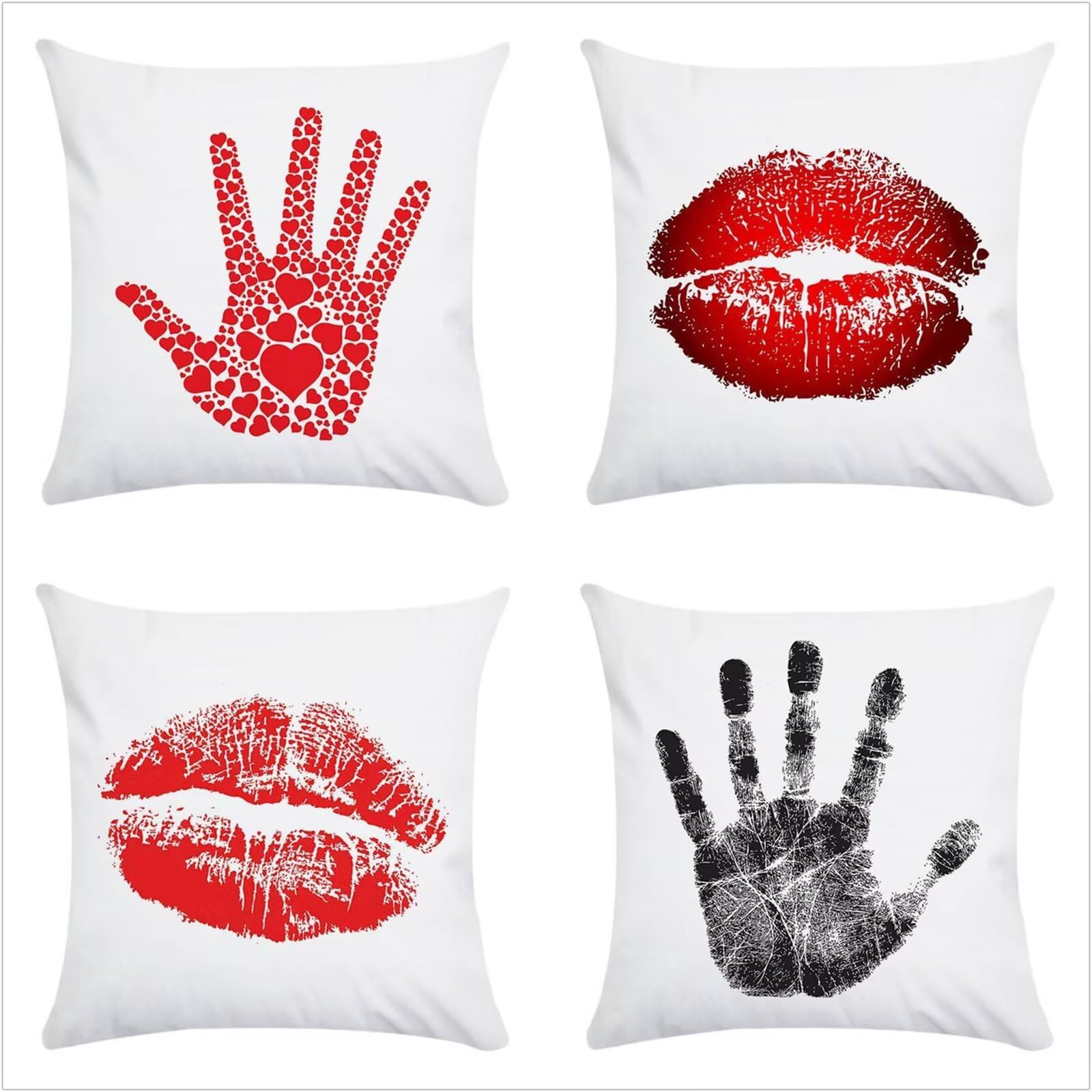 Juego de 4 Impermeable Funda de Cojín Palma de labios rojos,65x65cm Moderno Suave Transpirables Lino Fundas de Almohada Cojines Decorativos con Cremallera Oculta para Exterior Sofá Cama Coche Hogar