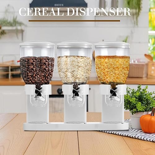 Miniatura 4 de Dispensador de cereales para encimera, dispensador triple indispensable de alimentos secos de 2 litros, contenedor organizador de aperitivos para