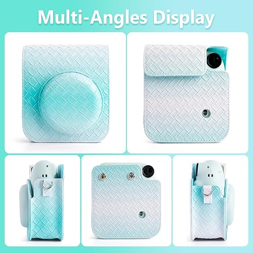 Miniatura 6 de MUZIRI KINOKOO Funda para cámara de película instantánea Fujifilm Instax Mini 12, cuero de la PU Gradient Weave Veins Fuji Mini 12 Funda protectora