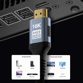 CAKOBLE HDMI 2.2 Cable 2 m 96 Gbps Ultra-High-Speed 16K 12K/10K 8K 4K @ 120Hz@240Hz@480Hz eARC HDR10+ Dolby Atmos/Vision hdcp 2.2 HDMI Cable for HDMI 2.1 Cable PS5 Xbox Soundbar Fire TV HDTV