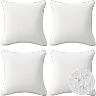 Decorative Outdoor Water Repellent Throw Pillows with Inserts, Set of 4, 18" x18" Pillows for Patio, Backyard, Bed, Couch, and Patio Furniture, Linen
