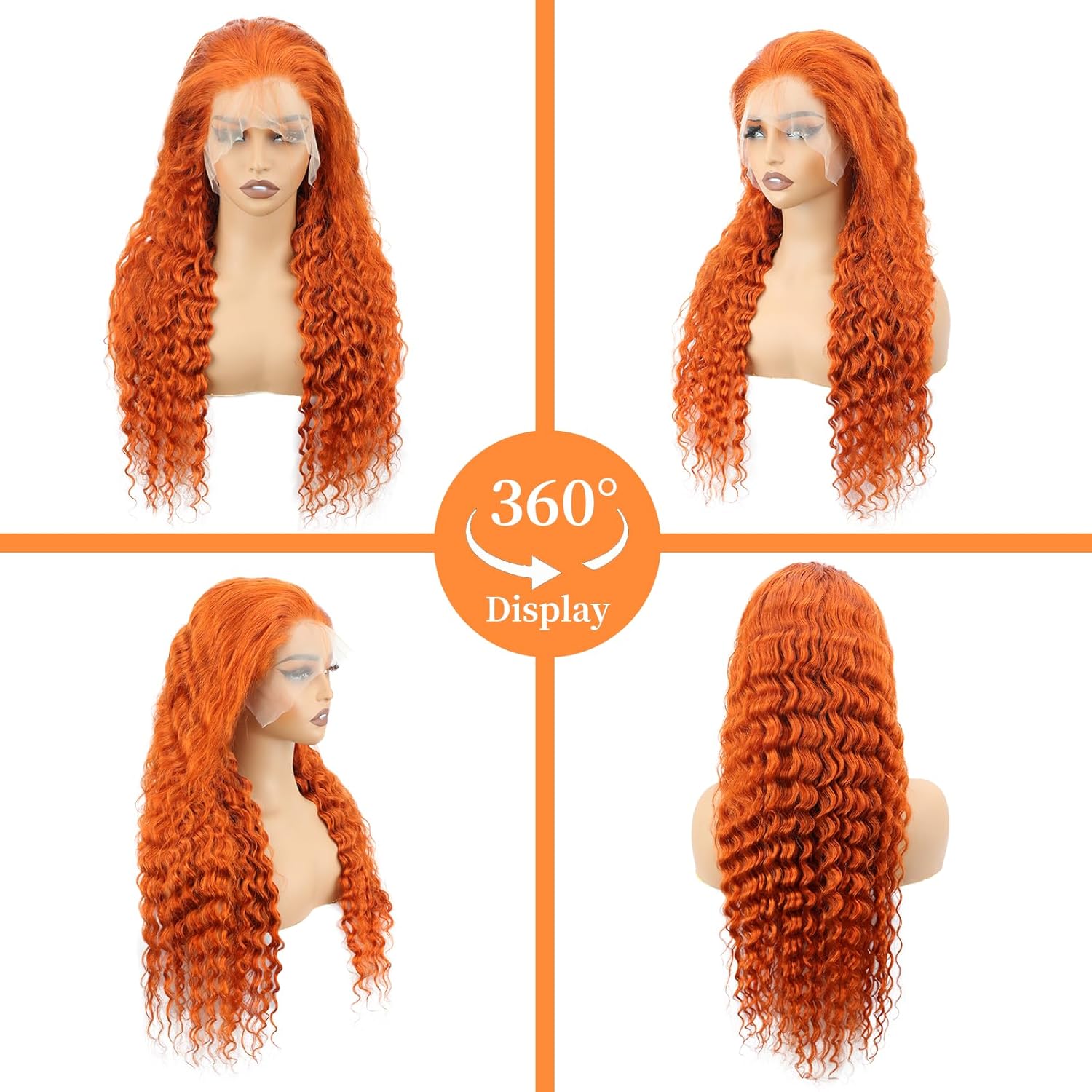 Ginger Wig Human Hair 13x6 Ginger Orange Deep Curly Lace Wig Human Hair Orange Lace Front Wigs Human Hair 180% Density Ginger Deep Wave Frontal Wig For Black Women Pre Plucked With Baby Hair 22 Inch