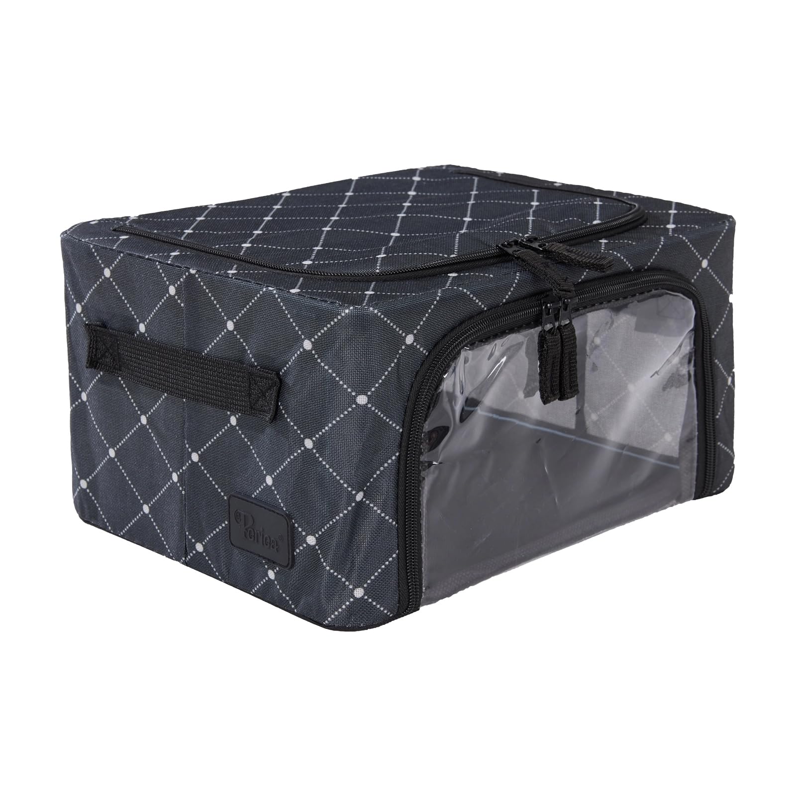 Periea ‘Beau’ Folding Collapsible Stackable Fabric Home Storage Boxes with Steel Frames (Black Diamond, Compact)