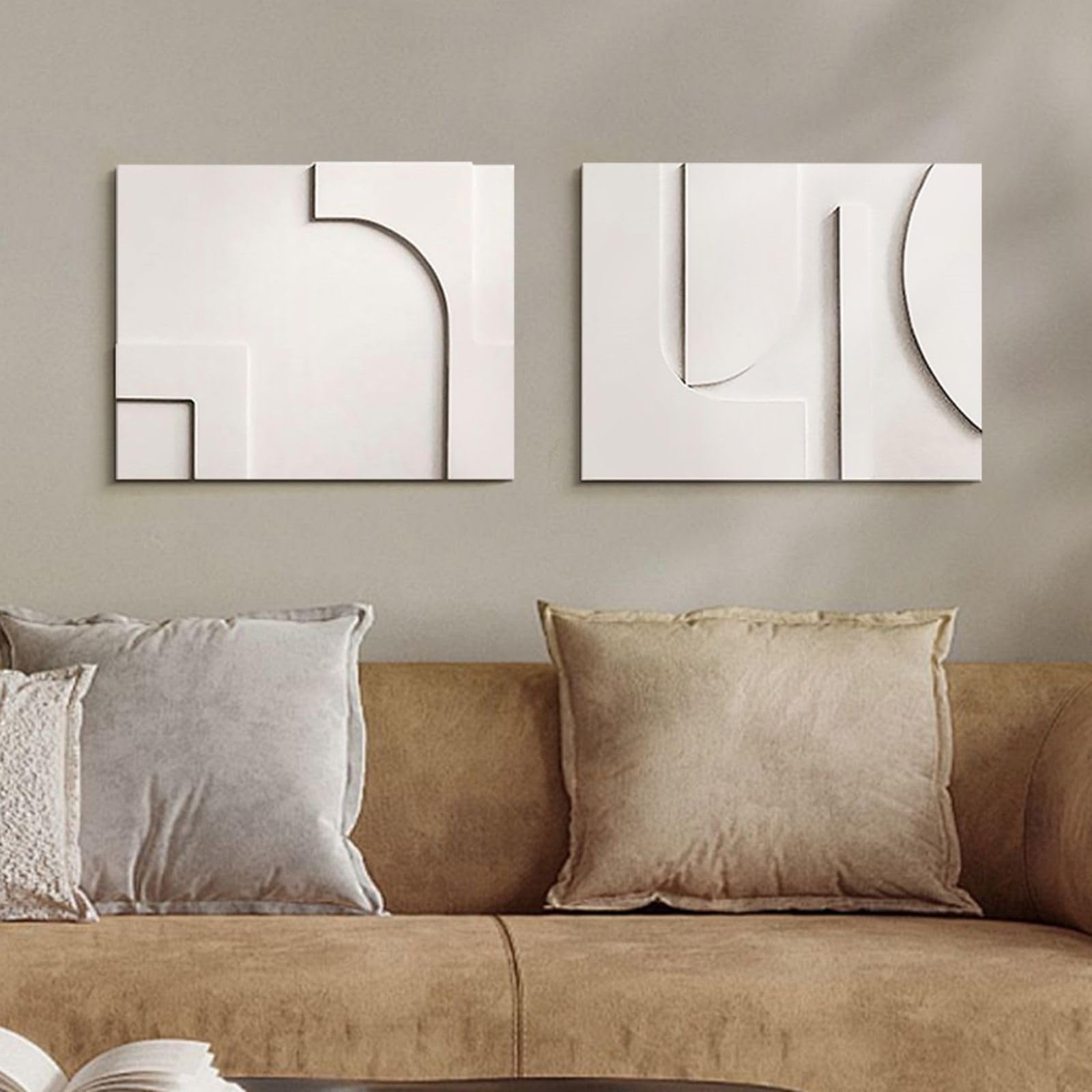 homary 2-Piece White Japandi 3D Abstract Wall Art Set – Modern Minimalist Carved Wall Sculpture for Living Room & Office (White, 23.6" W x 1.2" D x 15.7" H, Wall Art) ( similar in stock)