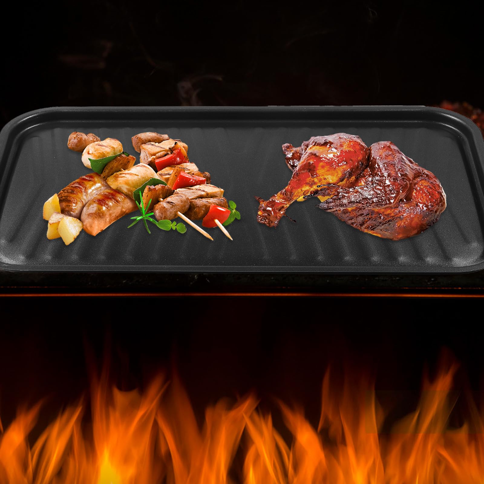 Placa Antiadherente para Barbacoa con Recubrimiento Grueso para Parrilla y Cocina Ligera y Fácil de Limpiar para Carnes y Verduras