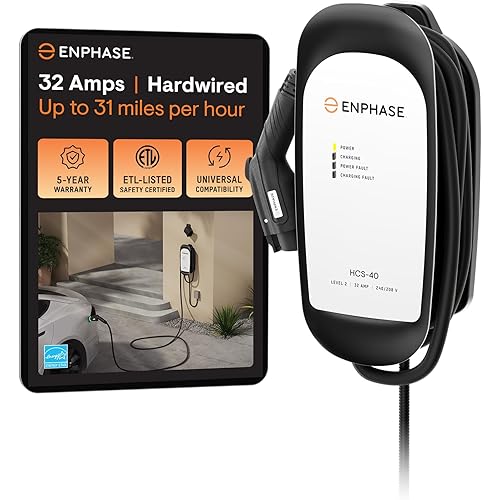 32 Amp Level 2 EV Charger for Home, Enphase HCS-40 (Formerly ClipperCreek), Hardwired, 5-Year Warranty, 25 ft Cable, J1772 Connector, Charge up to 31 Miles of Range per Hour