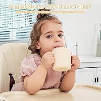 Vista 4 de Vaso de silicona prémium para bebé, 6 onzas, sin BPA, de silicona de grado alimenticio, para bebés y niños pequeños de 6 meses en adelante, Beige