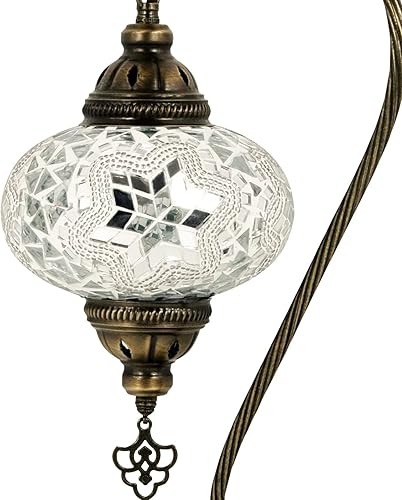 Miniatura 2 de Turkish Lamp Mosaic Table Lamps | Turkish Moroccan Lamp with Bronze Base | Handmade Swan Neck Tiffany Night Lamp | Mosaic Glass Bedside Night Lamp