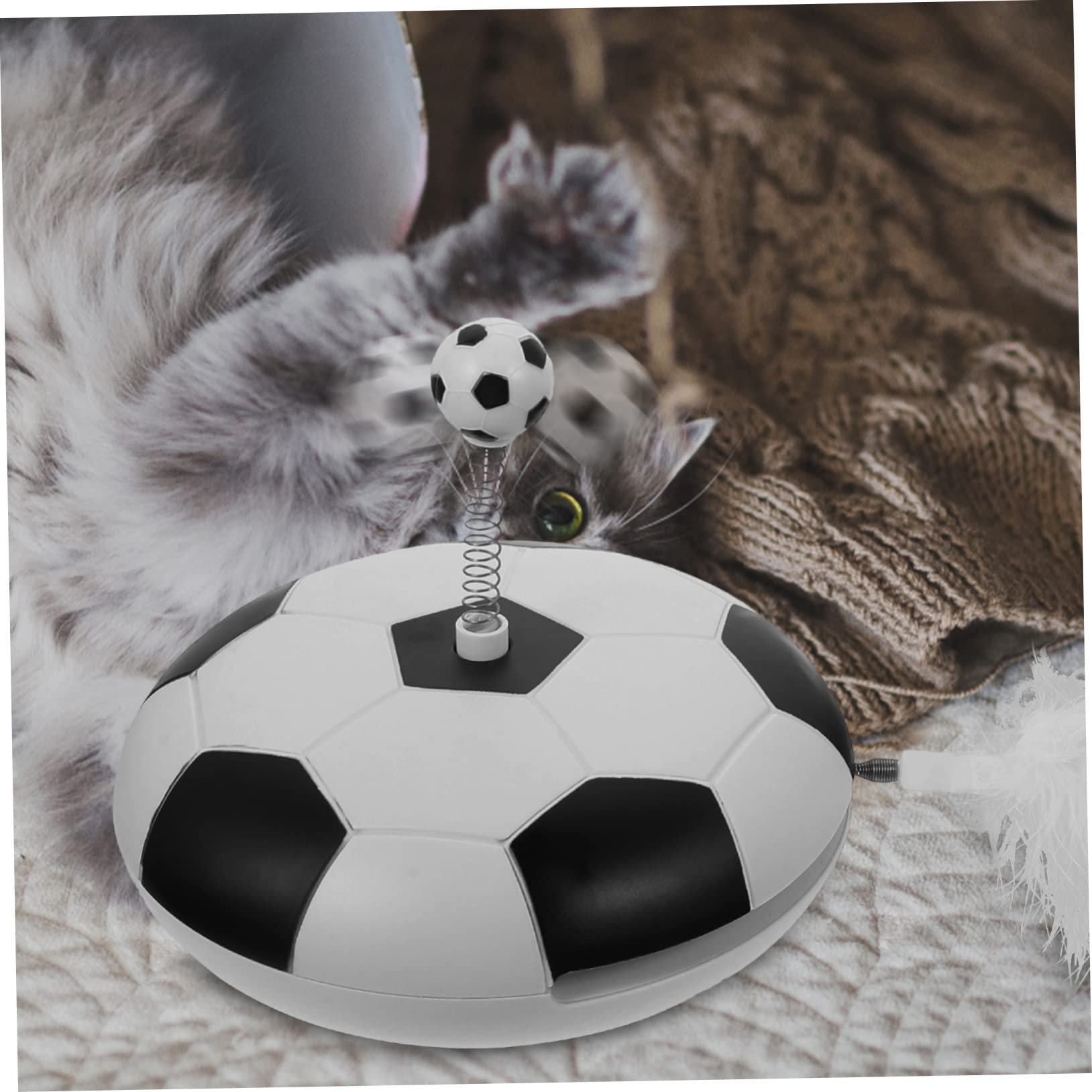 VANZACK Jouet Interactif Automatique pour Chat Forme De Football Stimulez Instinct De Chasse De Votre Chat avec Plumes Et Jeu Autonome pour Divertissement Intérieur sans Batterie