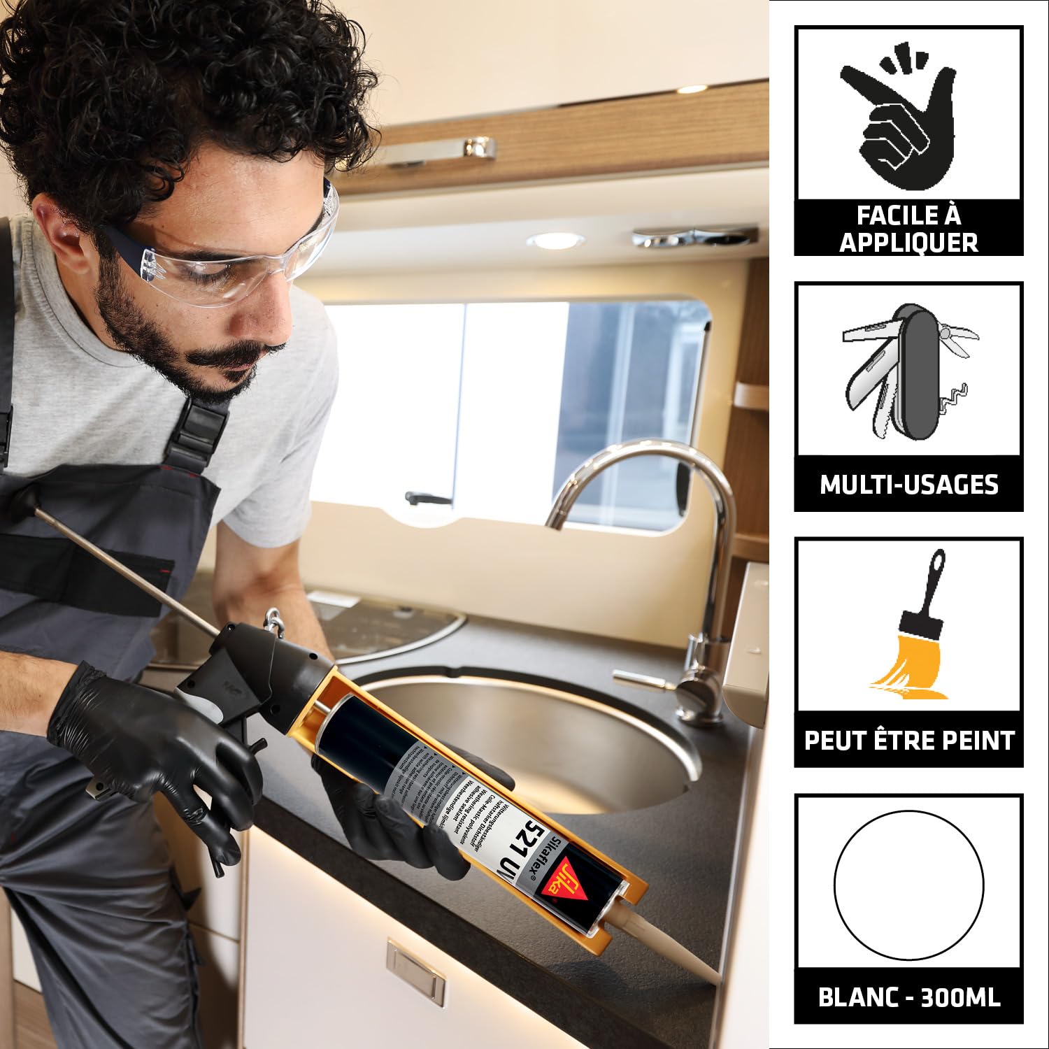 SIKA - Mastic-colle multi-usage - Sikaflex 521 UV - Blanc - Carton 12x300ml | Joints d'étanchéité camping-car/caravane/mobil-home - Adhérence élevée - Résistant aux UV - Sans solvant