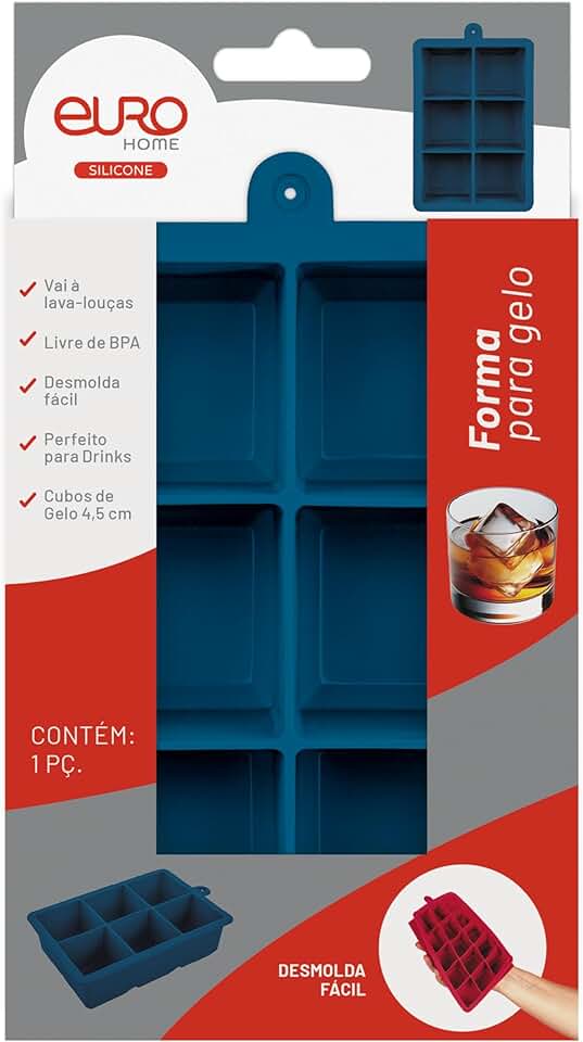 Euro Home - Forma e Silicone para Gelo - 6 Cubos - SIL2956-AZ
