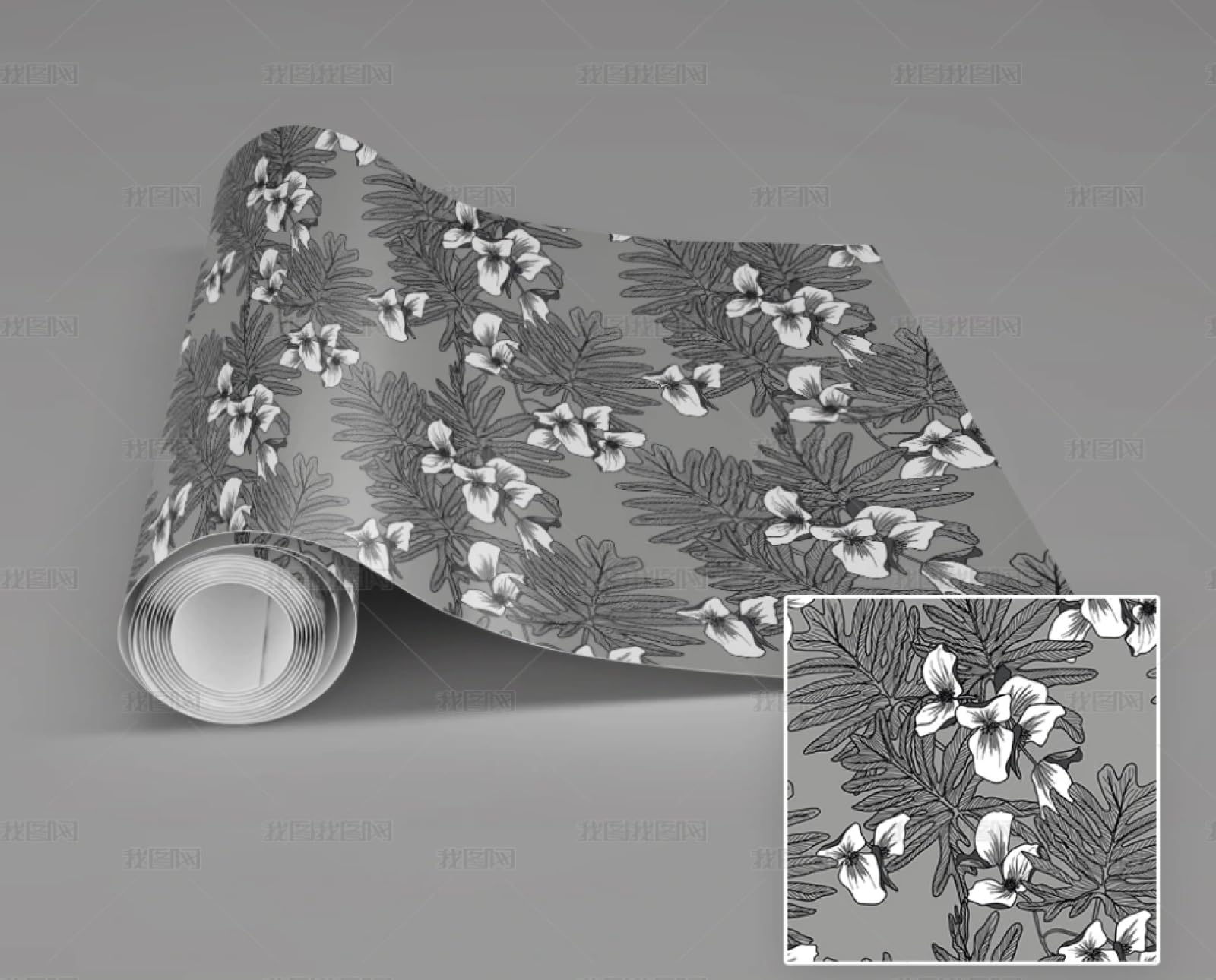 Papier peint autocollant blanc grisâtre à fleurs 45x600cm pour meubles et salon
