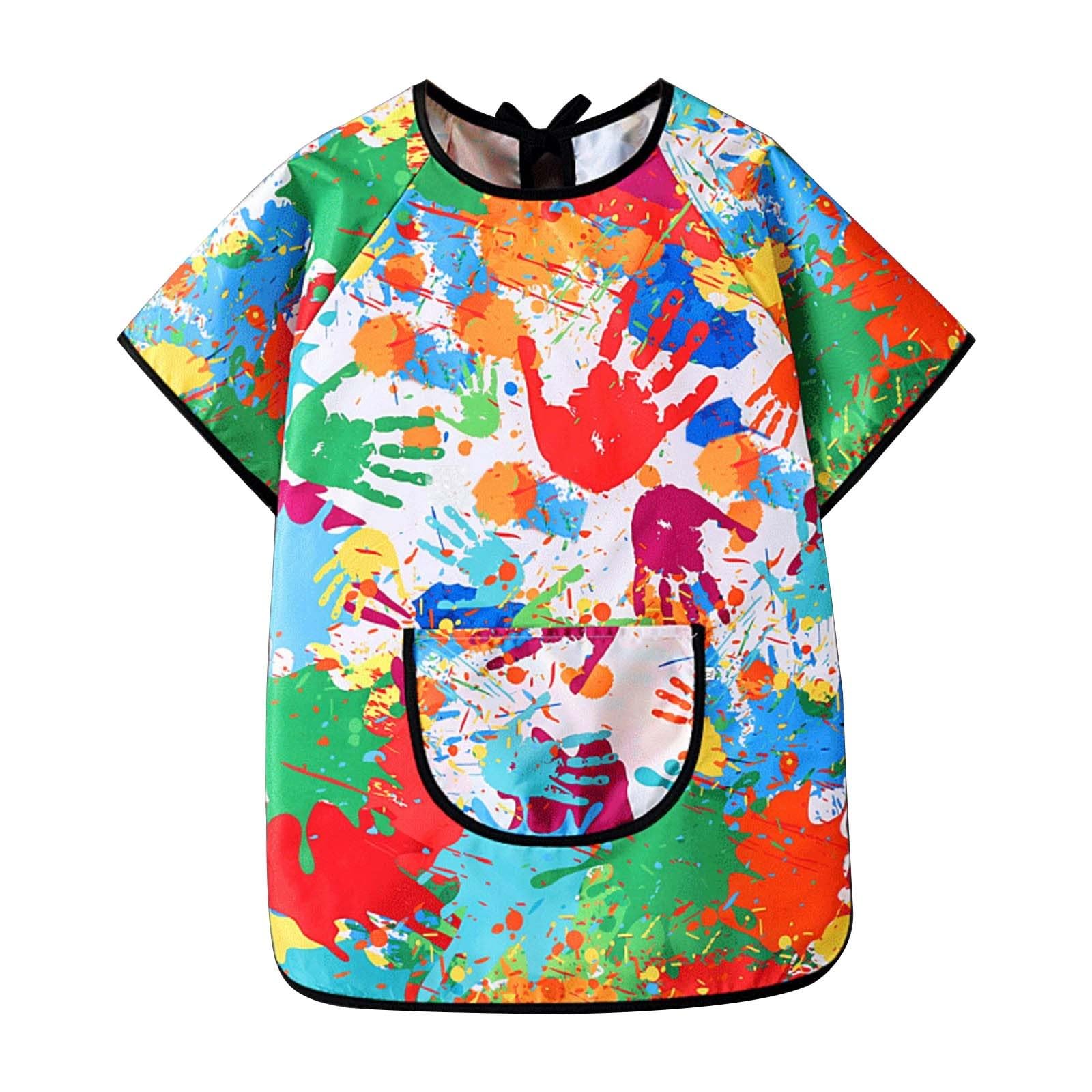 Kids Painting Apron Short Sleeve Colorful Art Smock with Pockets Toddler Boys Girls Waterproof Quick-Dry Art Overalls Lightweight Artist Paint Apron (Green, 9-11 Years)
