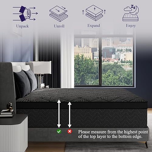 Miniatura 7 de Colchón de tamaño individual, colchón híbrido de lujo individual de 12 pulgadas en una caja, colchones de felpa mediana con espuma viscoelástica de