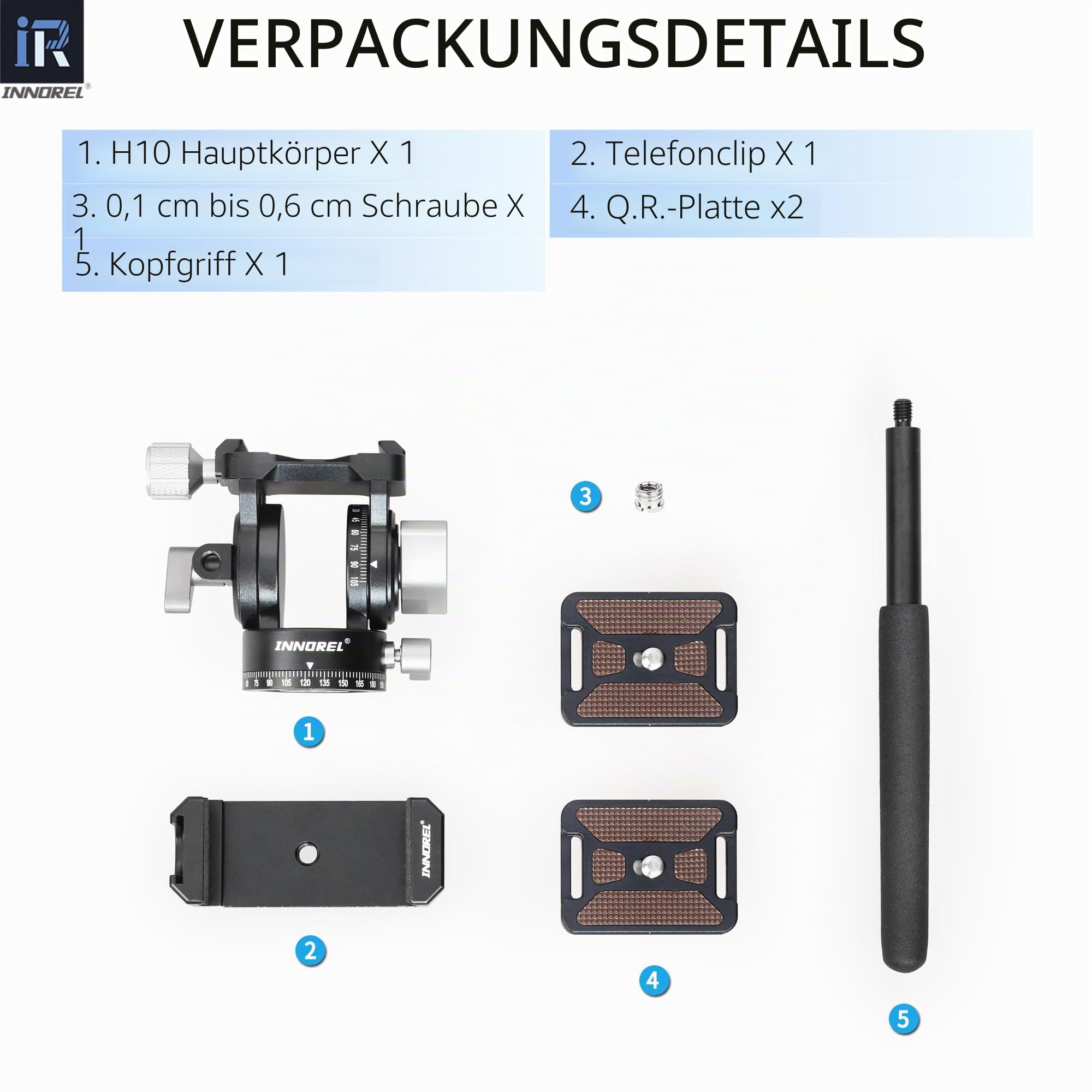 INNOREL H10 Leichter Mini-Stativ, Flüssigkeits-Videokopf, 360 Grad Panorama, CNC, hydralische Dämpfung, Videokopf mit Arca Swiss Q.R.Plate Telefon-Clip für DSLR-Kamera, Camcorder, Telefon, Stativ