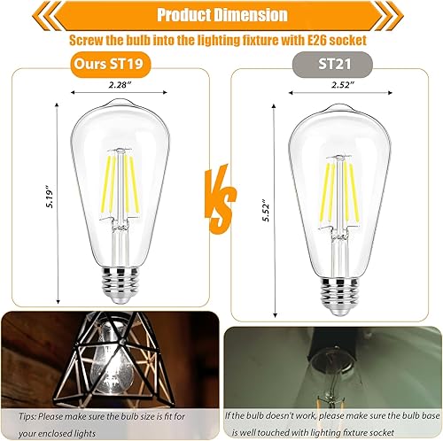 Miniatura 4 de Paquete de 16 bombillas LED Edison equivalente a 40 W, bombilla de filamento LED regulable de 4 W, bombilla ST19 de luz diurna de 5000 K, bombillas