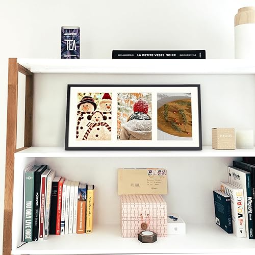 Miniatura 4 de AUEAR, Marco de metal de 7 x 14 pulgadas para tres fotos de 4 x 6 pulgadas, aluminio, paspartú marfil de 3 aperturas, montaje en pared para retrato