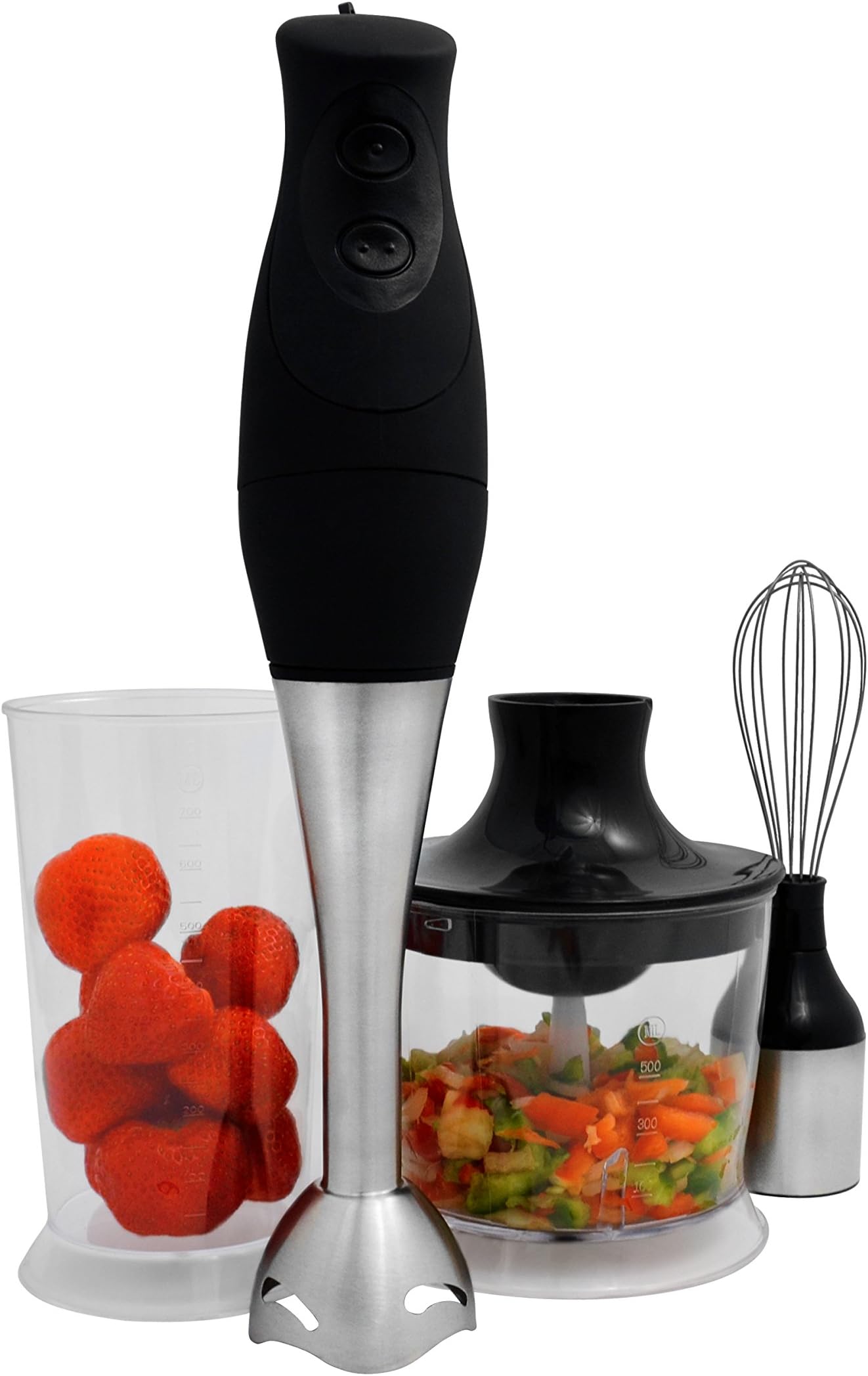 Ragalta USA RHB-301 2-200W 3-in-1 Electric Hand Blender with Stainless Steel Blades and BPA Free Measuring Jar, Small, Silver