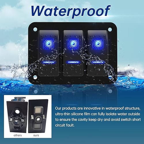 Vista 24 de Panel de interruptor basculante de aluminio de 8 bandas, panel de interruptor de 12 V/24 V, 3 pines de encendido/apagado, panel de interruptor