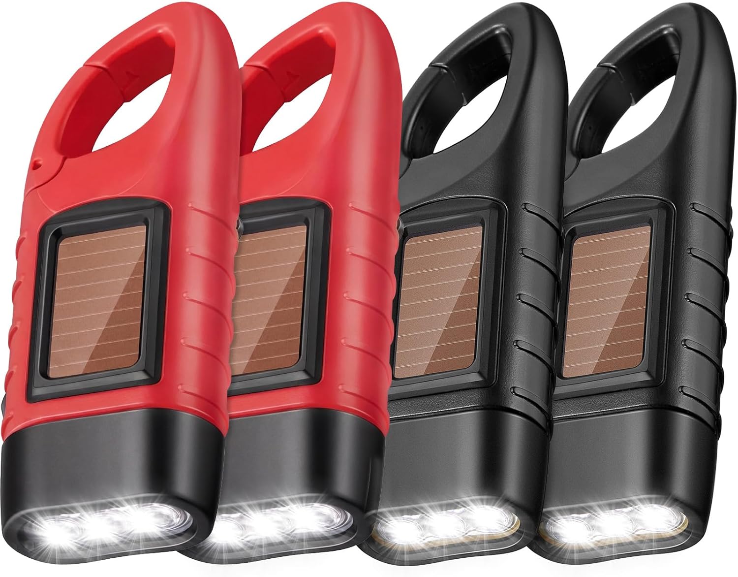 Mudder 4 Pack Hand Crank Solar Powered Flashlight Emergency Rechargeable Led Flashlight Survival Gear Self Powered Charging Torch for Hiking Backpack Camping Safety Emergency Pack (Black, Red)