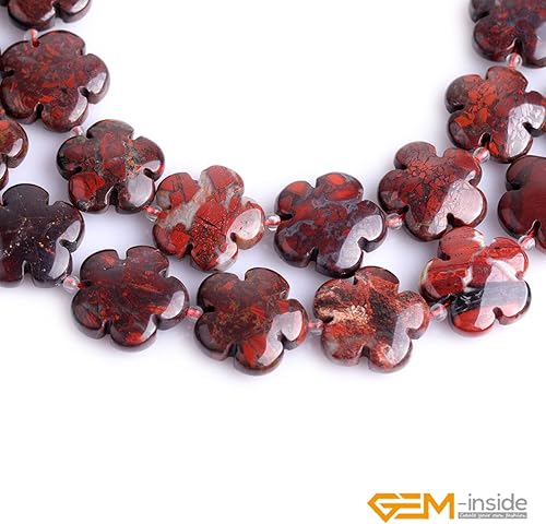 Miniatura 3 de GEM-Inside - Cuentas sueltas de jaspe rojo mezcladas con piedras preciosas naturales genuinas de 0.787in con forma de flor de energía para hacer