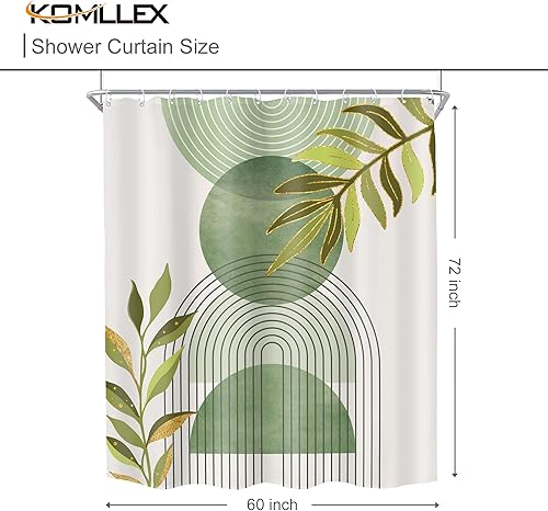 Miniatura 28 de KOMLLEX Cortina de ducha bohemia verde salvia, de 60 pulgadas de ancho x 72 pulgadas de alto, abstracta moderna de mediados de siglo, decoración