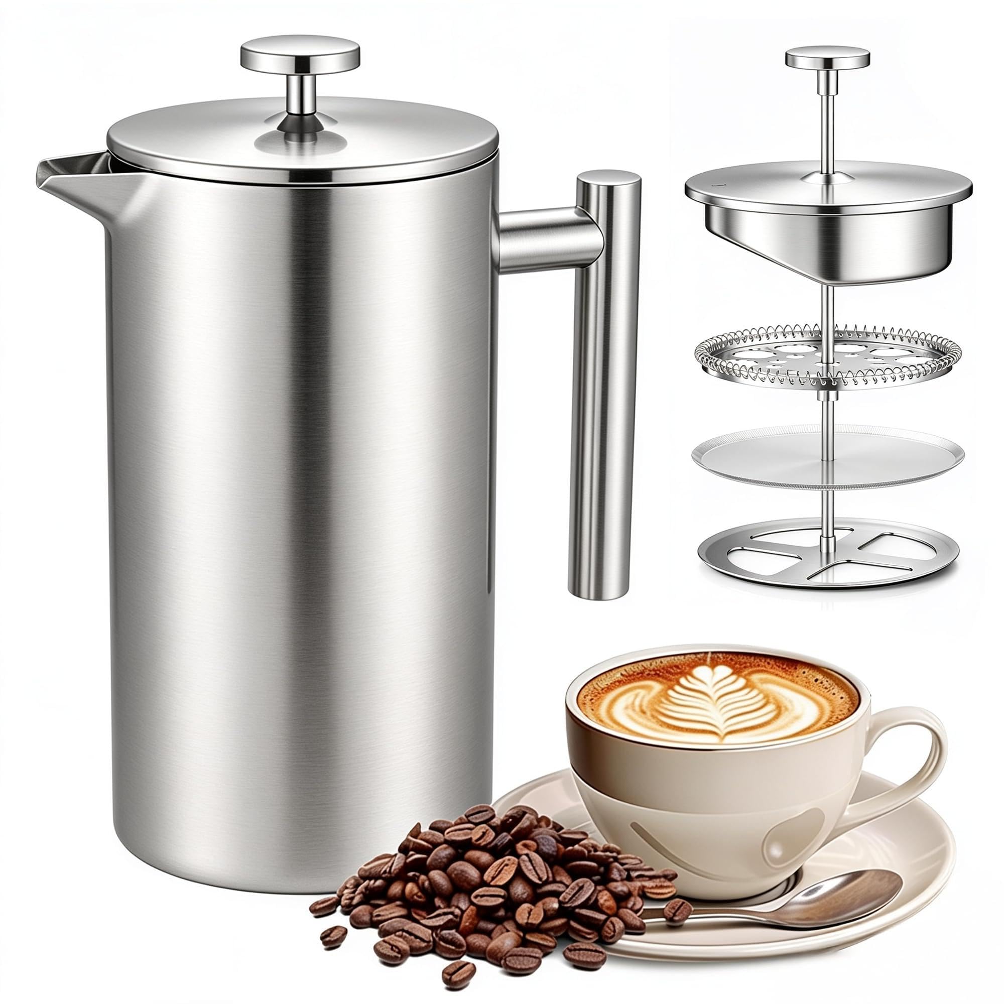 Crystals French Press Stainless Steel Coffee Maker 800ml