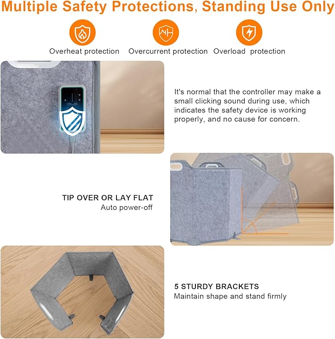 Calefactor Eléctrico Portátil Plegable con Manta, 8 Niveles, Temporizador 1-9H, Display Digital miniatura 6