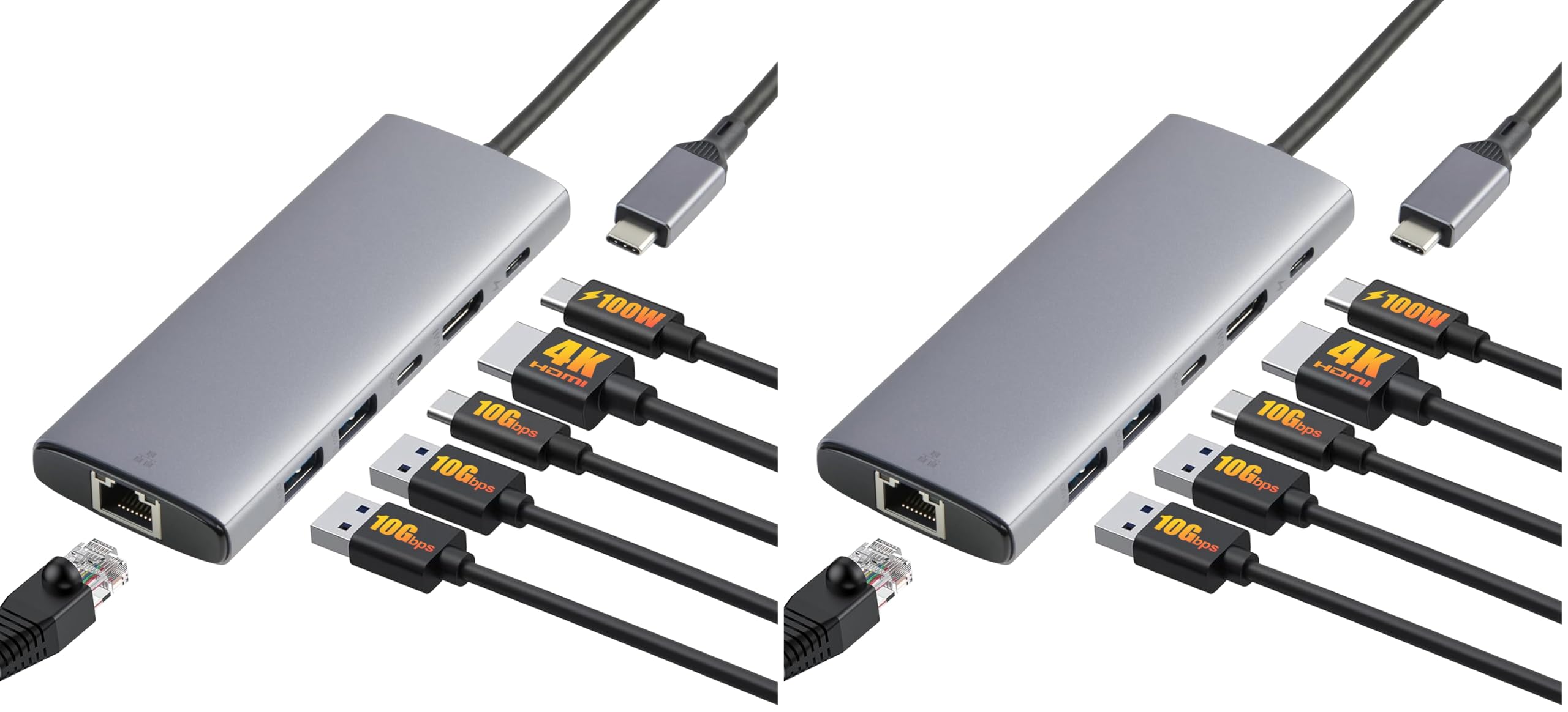 Amazon Basics 6-en-1 3.1 USB Hub, (1 USB-C 100W PD Input, 2 USB-A, 1 USB-C, HDMI 4K, Ethernet), Gris Clair, 11.94 x 4.6 x 1.5cm (Lot de 2)