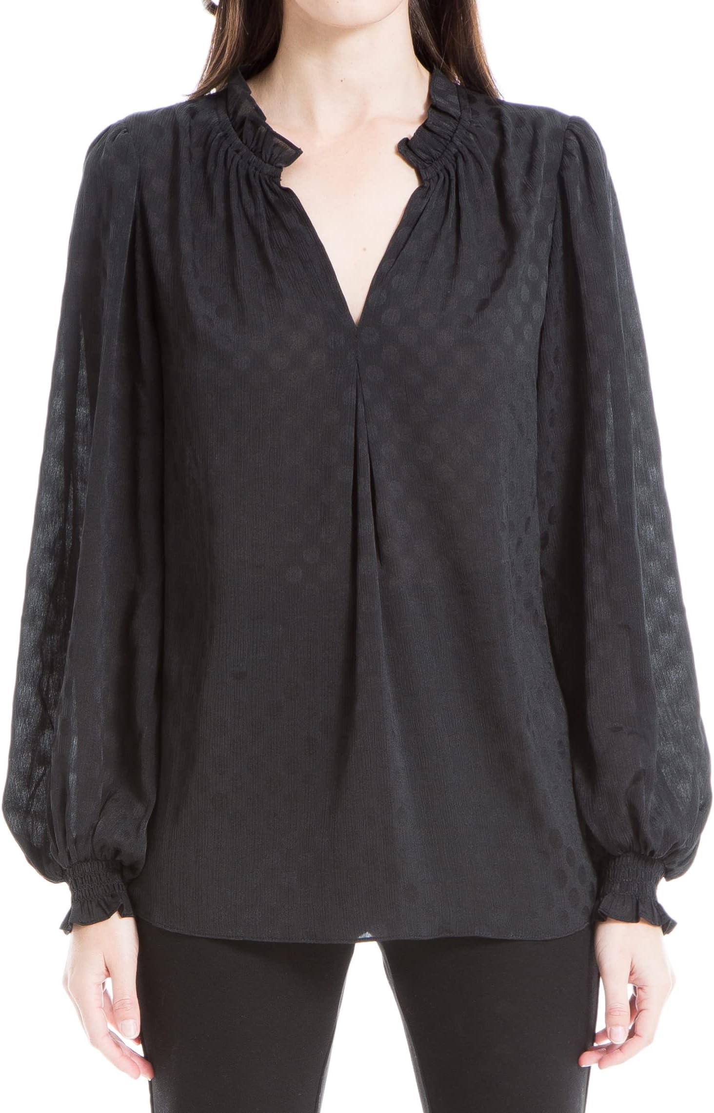 Max Studio Women's Long Sleeve Jacquard Shine Dot Blouse