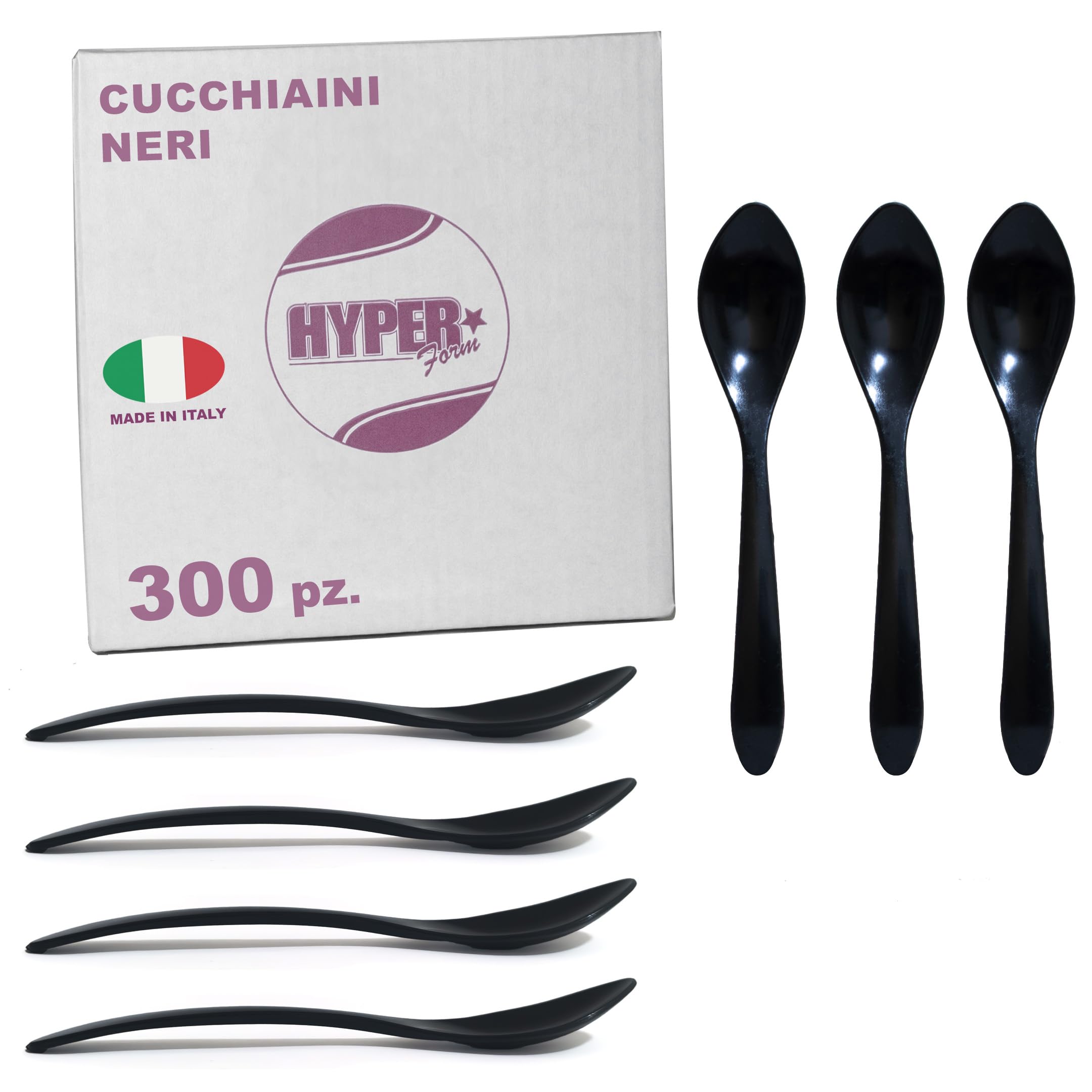 Cucchiaini in Plastica Nera Riutilizzabili 300 pezzi 1 KG