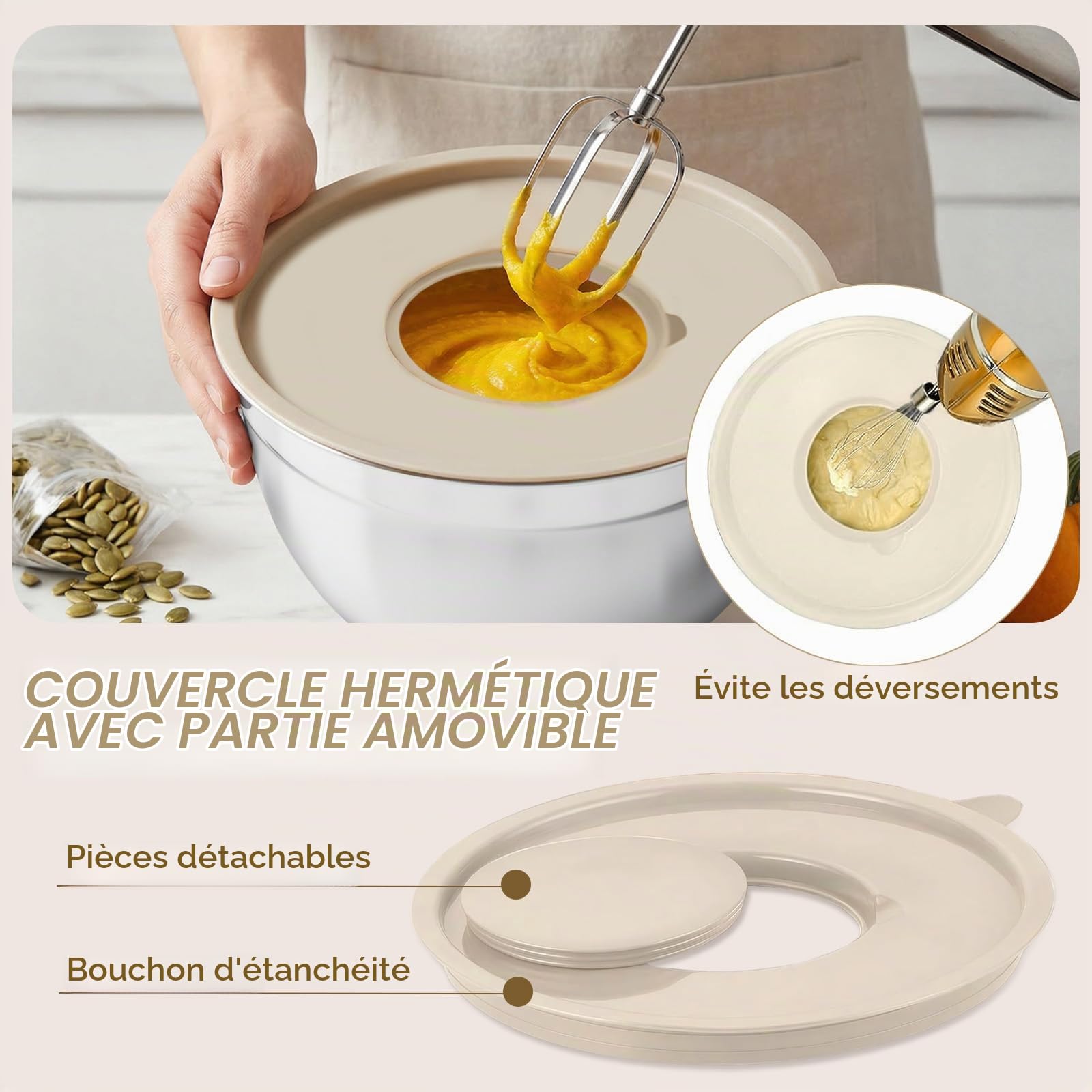 Lot de 7 Saladiers en Acier Inoxydable avec Couvercles, Bols Mélangeurs Empilables, incluant 3 Râpes & Accessoires de Cuisine, pour Pâtisserie, Préparation et Conservation (Ø14–26 cm)