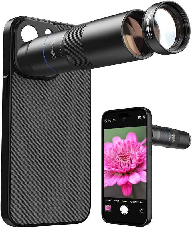 MIAO LAB 10X Telephoto + 200mm Macro Lens for iPhone 15 Pro Max, 2-in-1 Telephoto & Macro with 17mm Thread Interface & Dedicated Case – Perfect for Concerts, Travel, and Outdoor Exploration