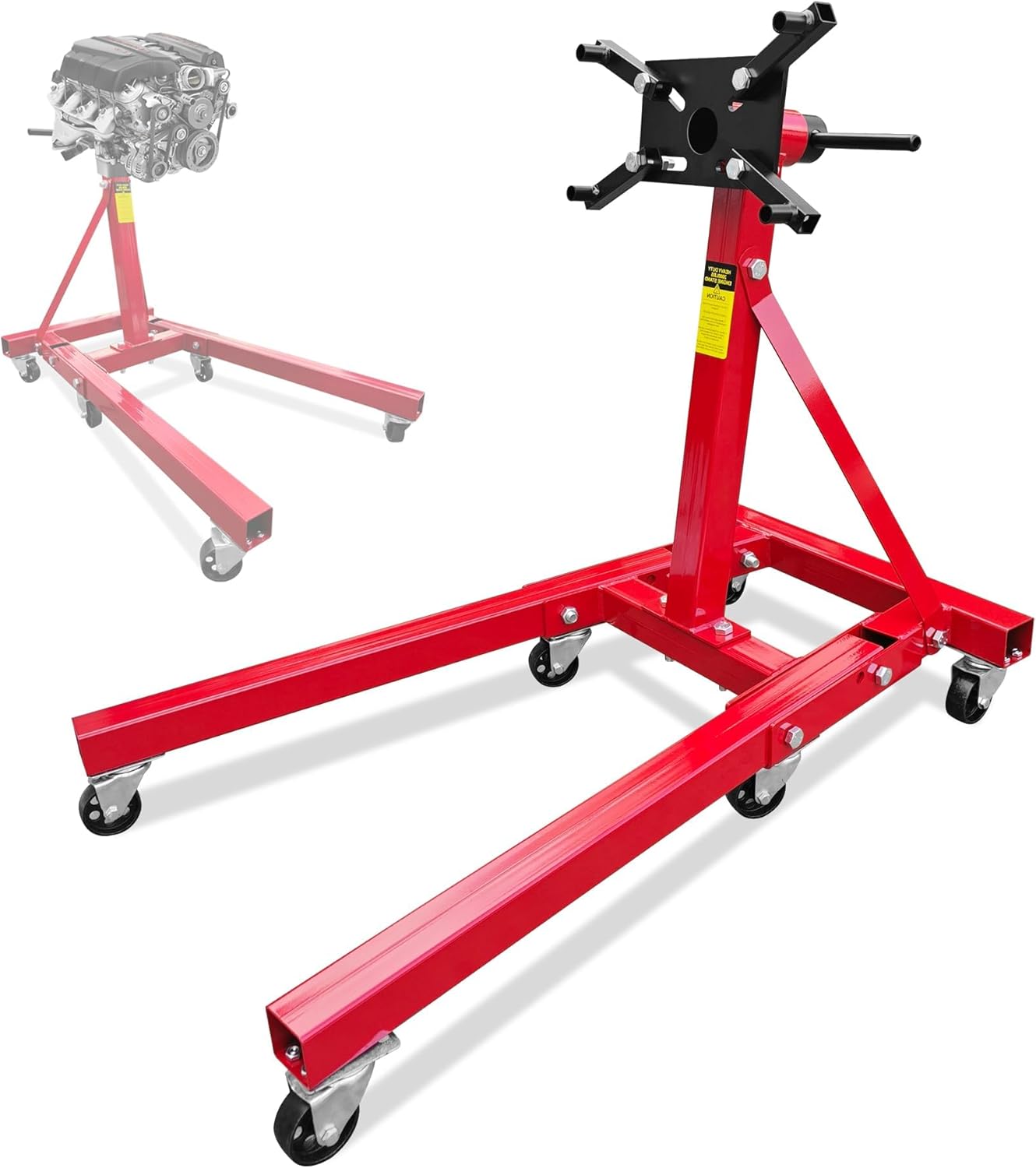 Engine Stand, 2000LBS Capacity Engine Motor Stand with 360-Degree Rotating Head,6 Casters, 4 Adjustable Arms,Folding Heavy-Duty Steel Engine Lift Stand for Auto Motor Repair 2000LBS-Red