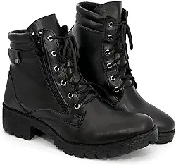 Bota Coturno Feminino Militar Cano Medio Semi Impermeavel com Ziper Lateral Cadarco Ajustavel e Solado Antiderrapante para Uso Urbano e Trabalho