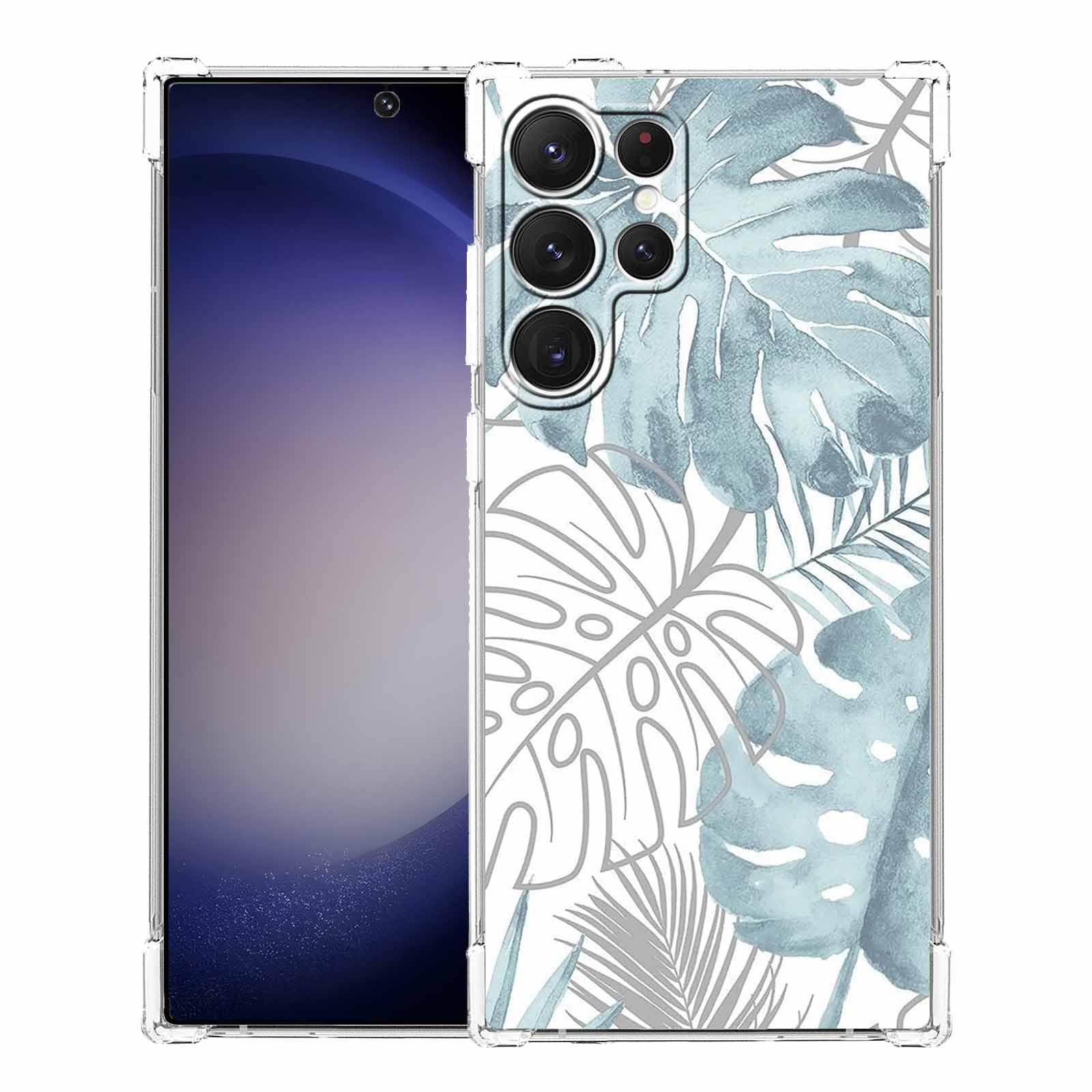 Tobelint for Samsung Galaxy S23 Ultra Case with Green Leaves Design,Tropical Monstera Leaves Plants Pattern,Clear Slim Soft TPU Bumper Case,6.8”(Leaf,