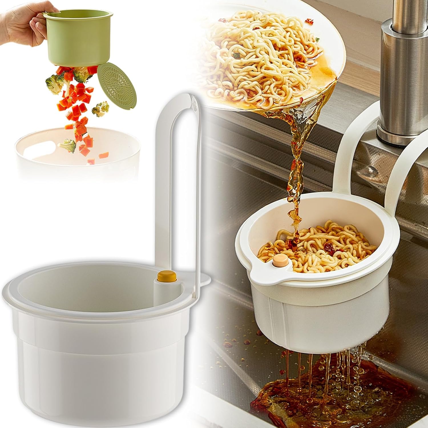 Self-Cleaning Sink Strainer Basket – Kitchen Food Catcher With Bottom Release – Multifunctional Storage & Drain Strainer (7.2 X 6.2 X 3.5) Self Cleaning Sink Strainer