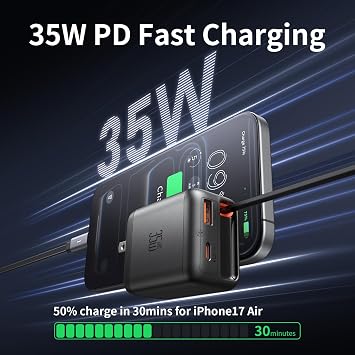 Mcdodo 35W USB C Charger Block with Retractable Type-C Cable, Dual Port (USB A+C) Foldable Wall Charger GaN Fast Charging Bolck Fit iPhone 16 15 Pro/ProMax/Plus, Galaxy, iPad