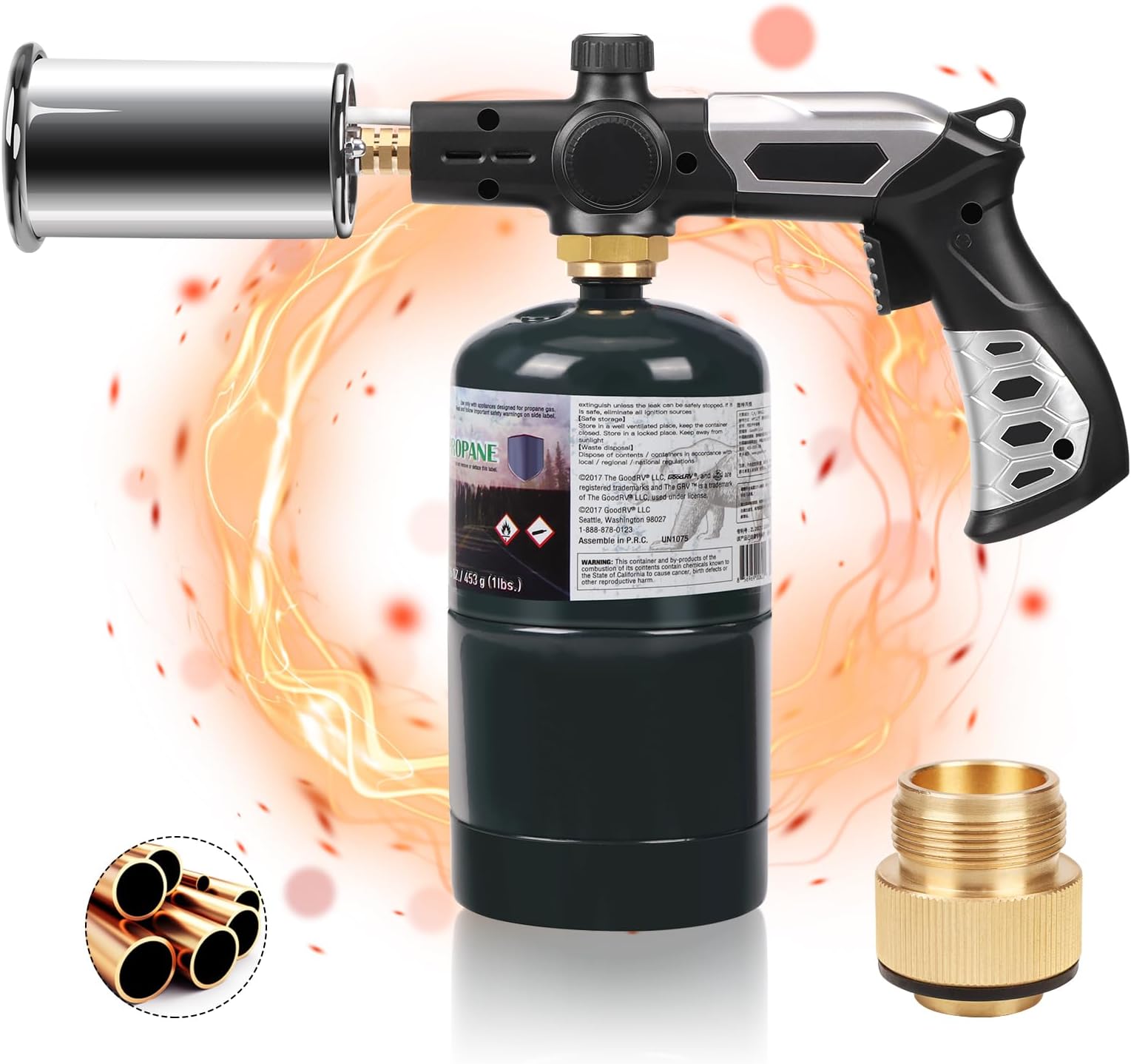 Propane Torch Head for Propane Tank, Powerful Blow torch Adjustable Flame Cooking torch, Kitchen Torch and Food Torch with Safety Lock for BBQ Searing Steak and Sous Vide - Fuel Not Included