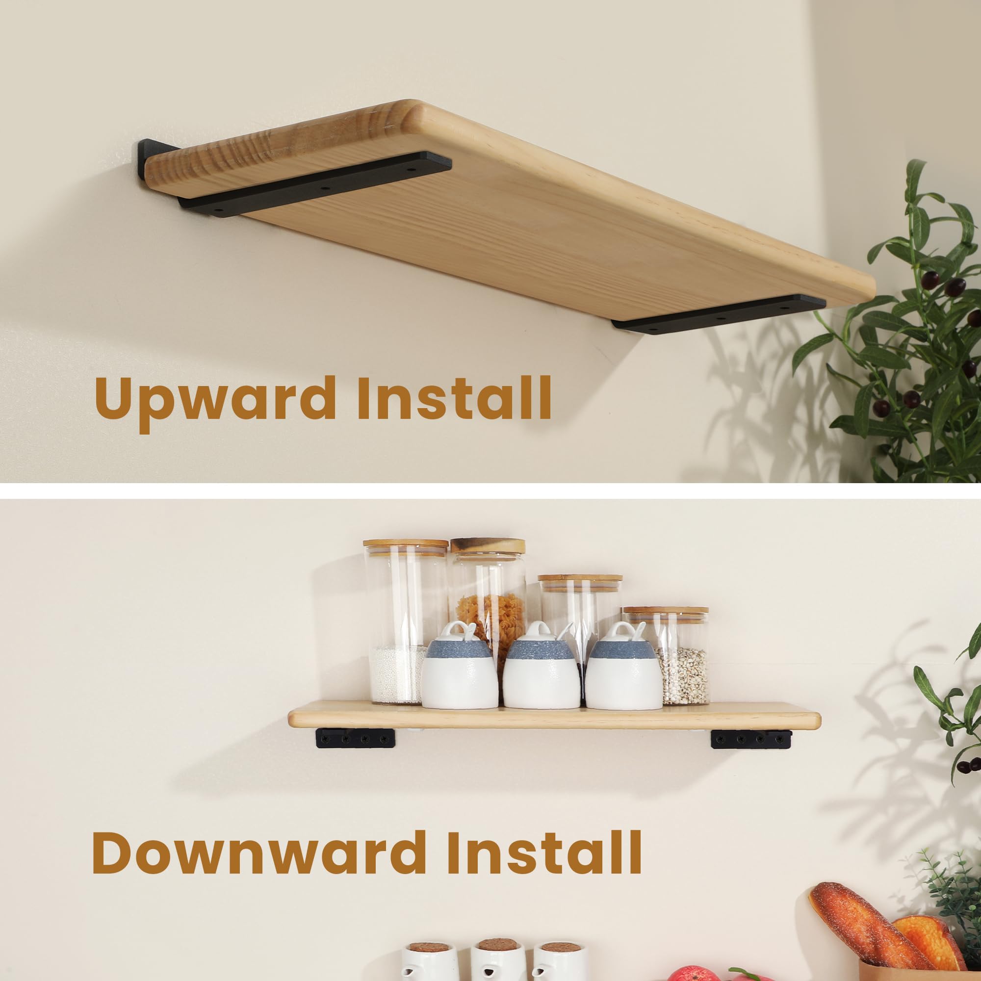 Mooche Shelf Brackets 4 Pack, Wall Floating Shelf Brackets, Heavy-Duty Metal L-Shaped Shelf Bracket - Image 4
