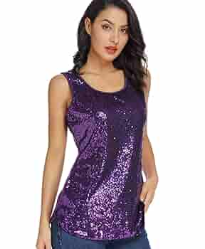 トップス gajess Glitter Camisole purple MS STYLE Women's Sparkle Sequin Top, Sleeveless Round Neck