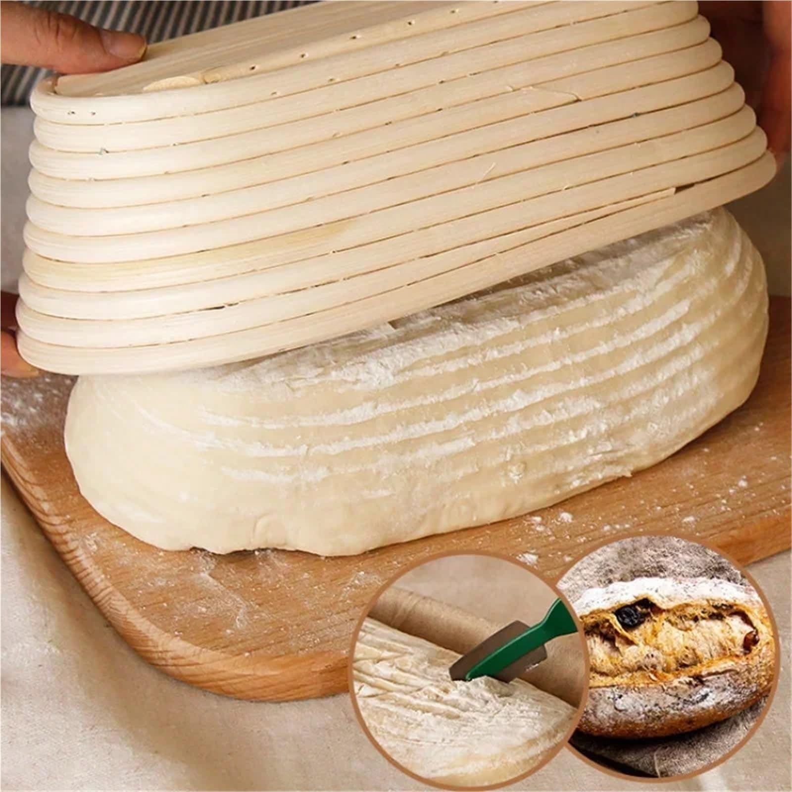 Cesta a prueba de pan mimbre, Natural, fermentación masa, cesta fermentada, herramientas for hornear Para Hornear Pan(Oval-21x15x8cm)