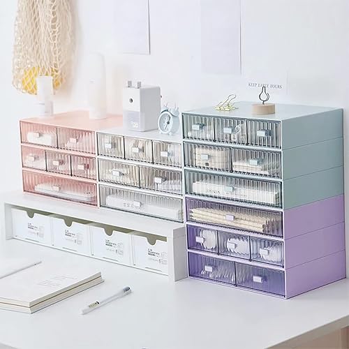 Miniatura 8 de Organizador de escritorio de 3 piezas con 6 cajones, caja de almacenamiento de plástico apilable, organizador de escritorio y accesorios,