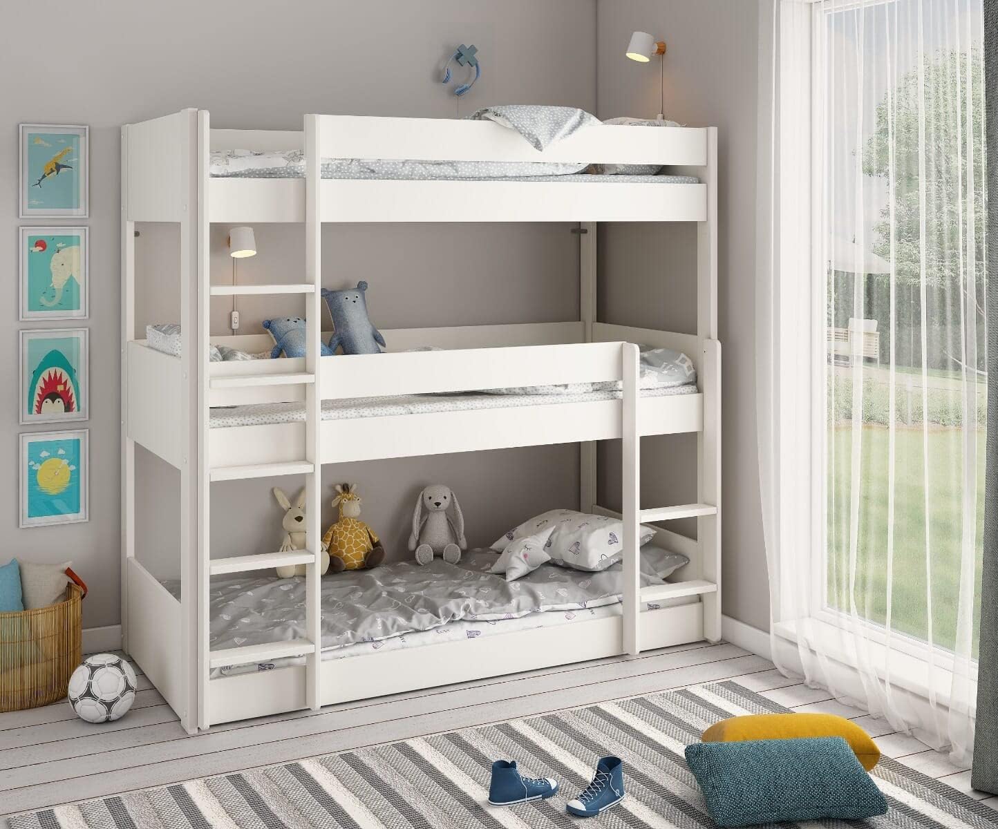 Flair Furnishings Noomi Triple Stak Solid Wood Bunk Bed in a room setting