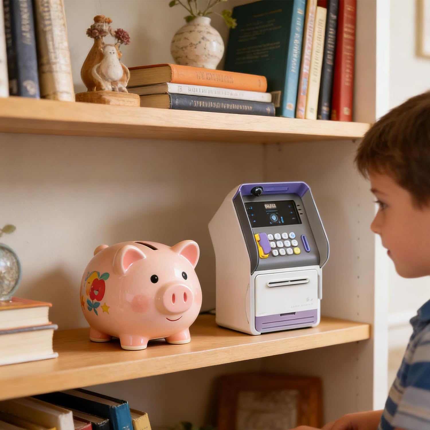 Interactive Coin Storage for Featuring Automatic Roller and Password Entry Feature for Engaging Saving Activity Parent Banking Game